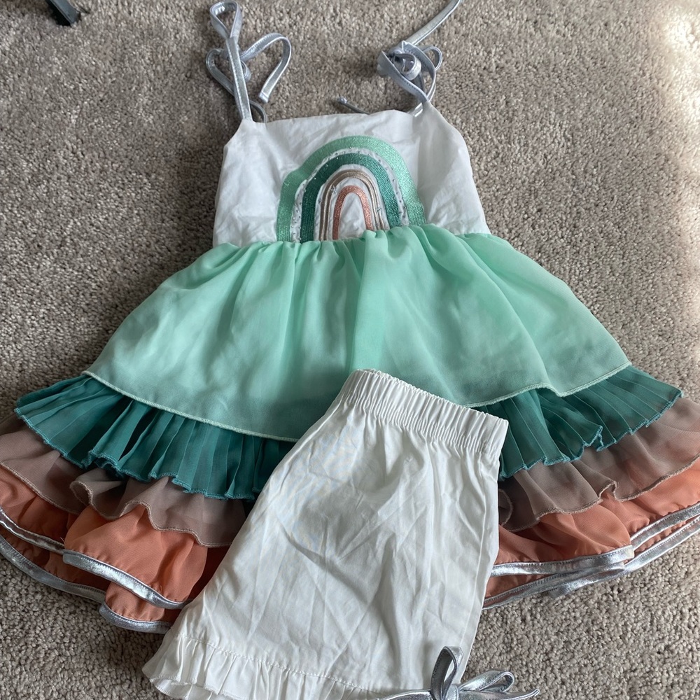 Evil’s Closet Teal Rainbow Tunic Set size 4T